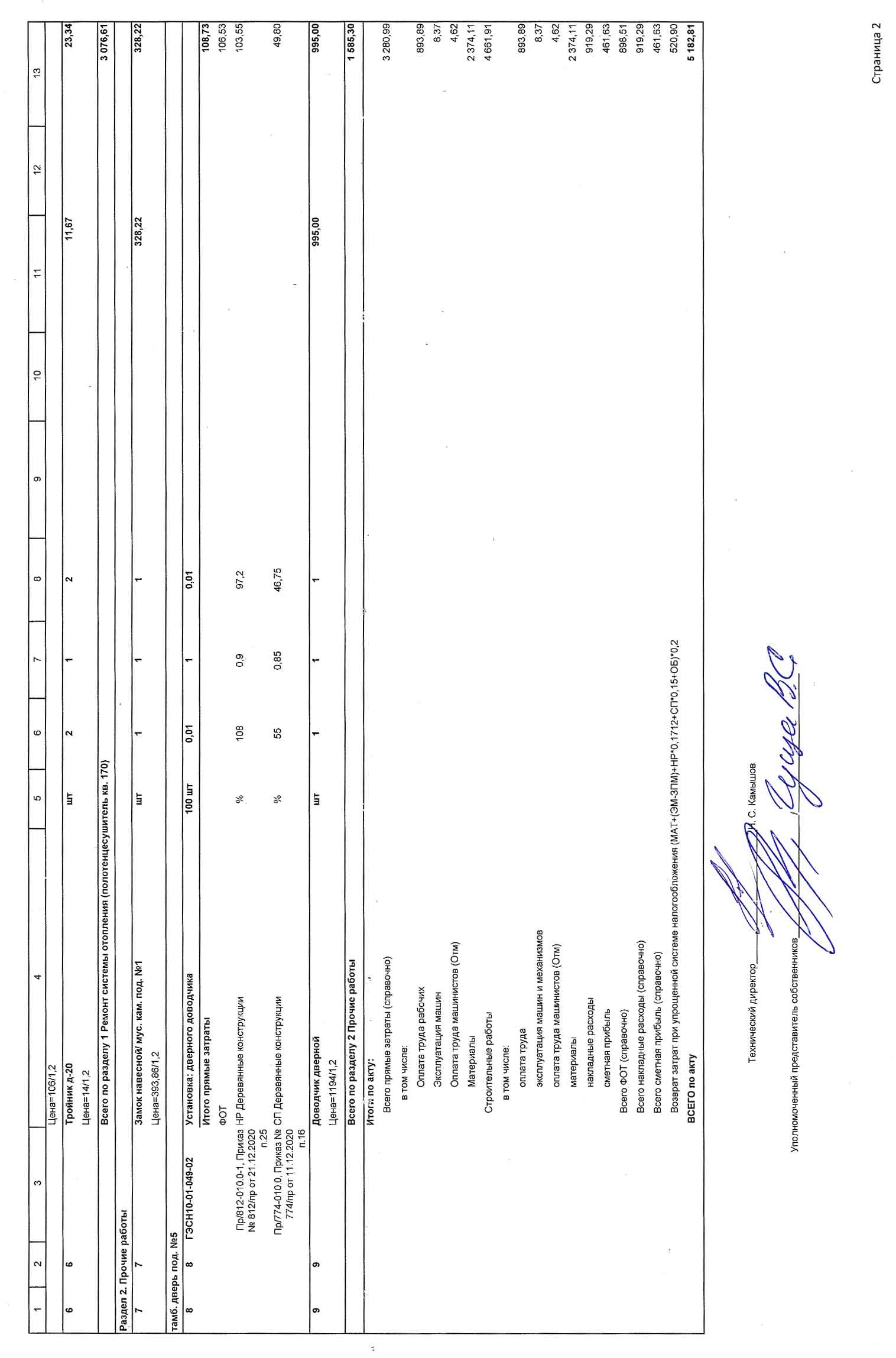 Акт приёмки услуг и работ ООО УК "Сибирь" в октябре 2025 г. Стр. 2.