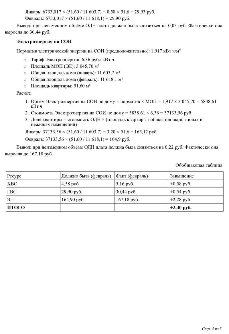 Заявление в ГЖИ о нарушение порядка расчёта платы за коммунальные услуги на общедомовые нужды от 01.03.2026 г. Стр. 5.